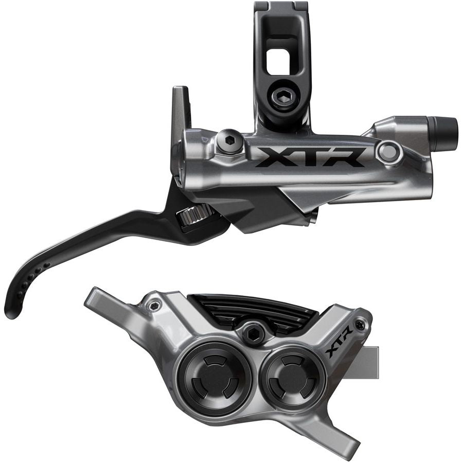 Shimano XTR M9220 Enduro Disc Brake Lever - Right/Rear Post Mount 4-Piston Caliper SM-BH90-SBM Hose Finned Metal Pads Gray