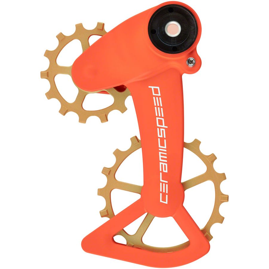 CeramicSpeed OSPW X Pulley Wheel System SRAM Eagle AXS - Coated Races Alloy Pulley Carbon Cage Orange/Bronze Cerakote