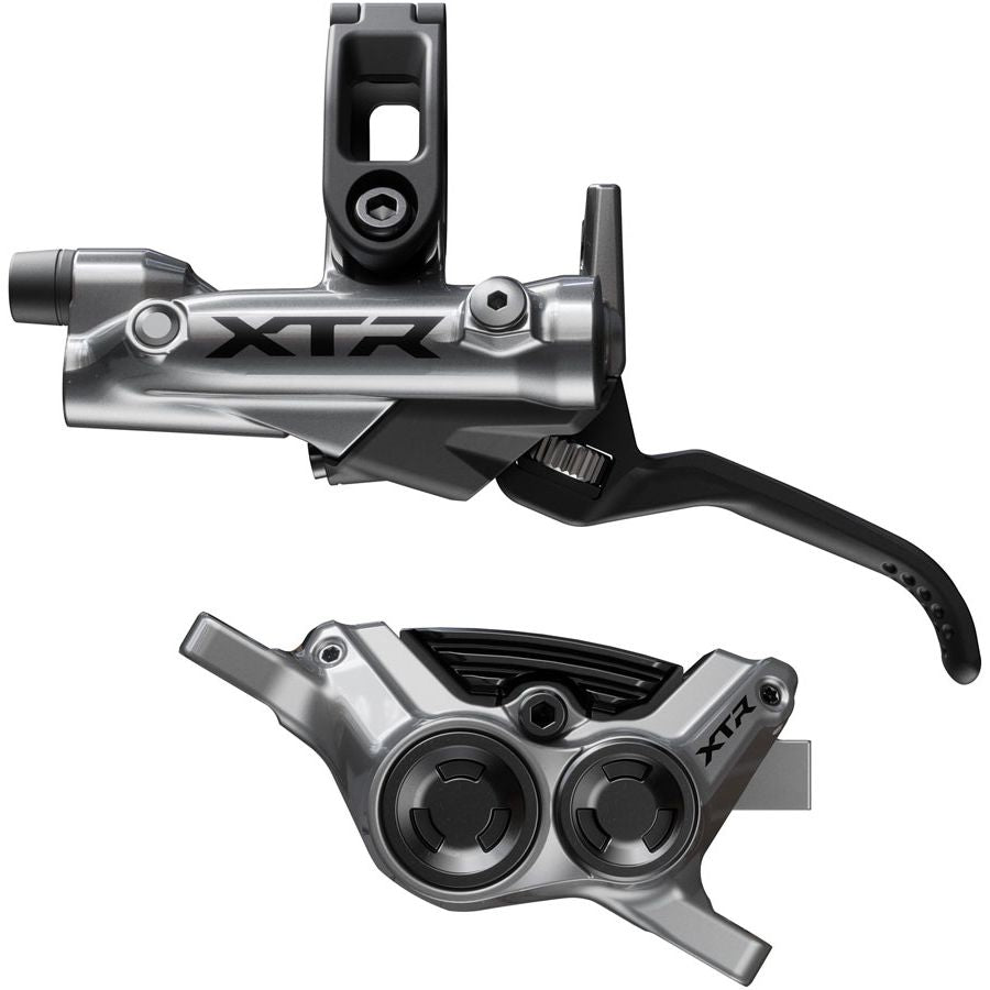 Shimano XTR M9220 Enduro Disc Brake Lever - Left/Front Post Mount 4-Piston Caliper SM-BH90-SBM Hose Finned Metal Pads Gray