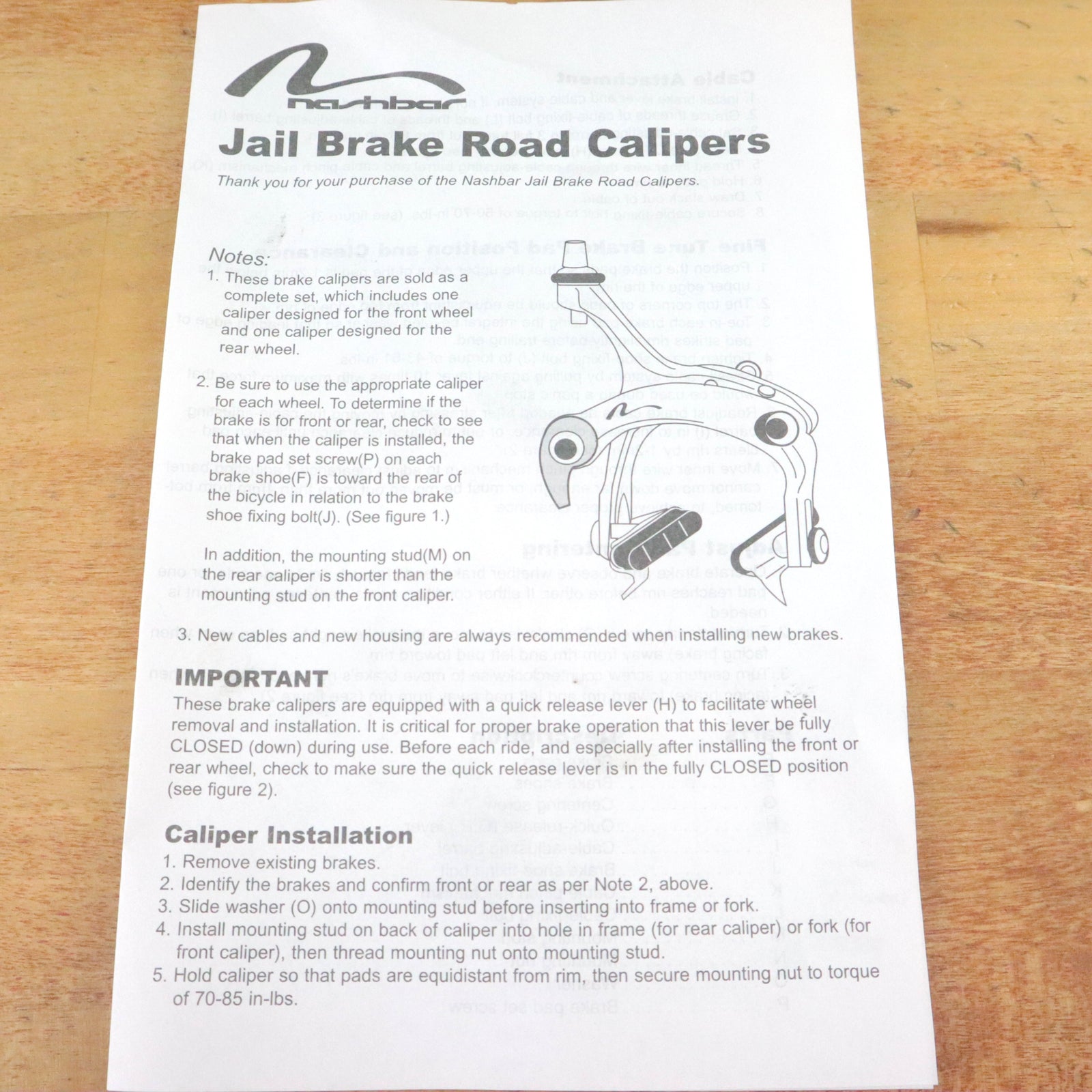 Nashbar Black Jail Brake Road Calipers PN: NS-RBCL