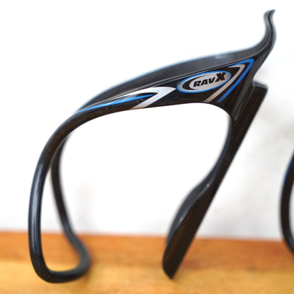 RavX Gamma Glossy Black and Blue Carbon Water Bottle Cages (Set of 2)