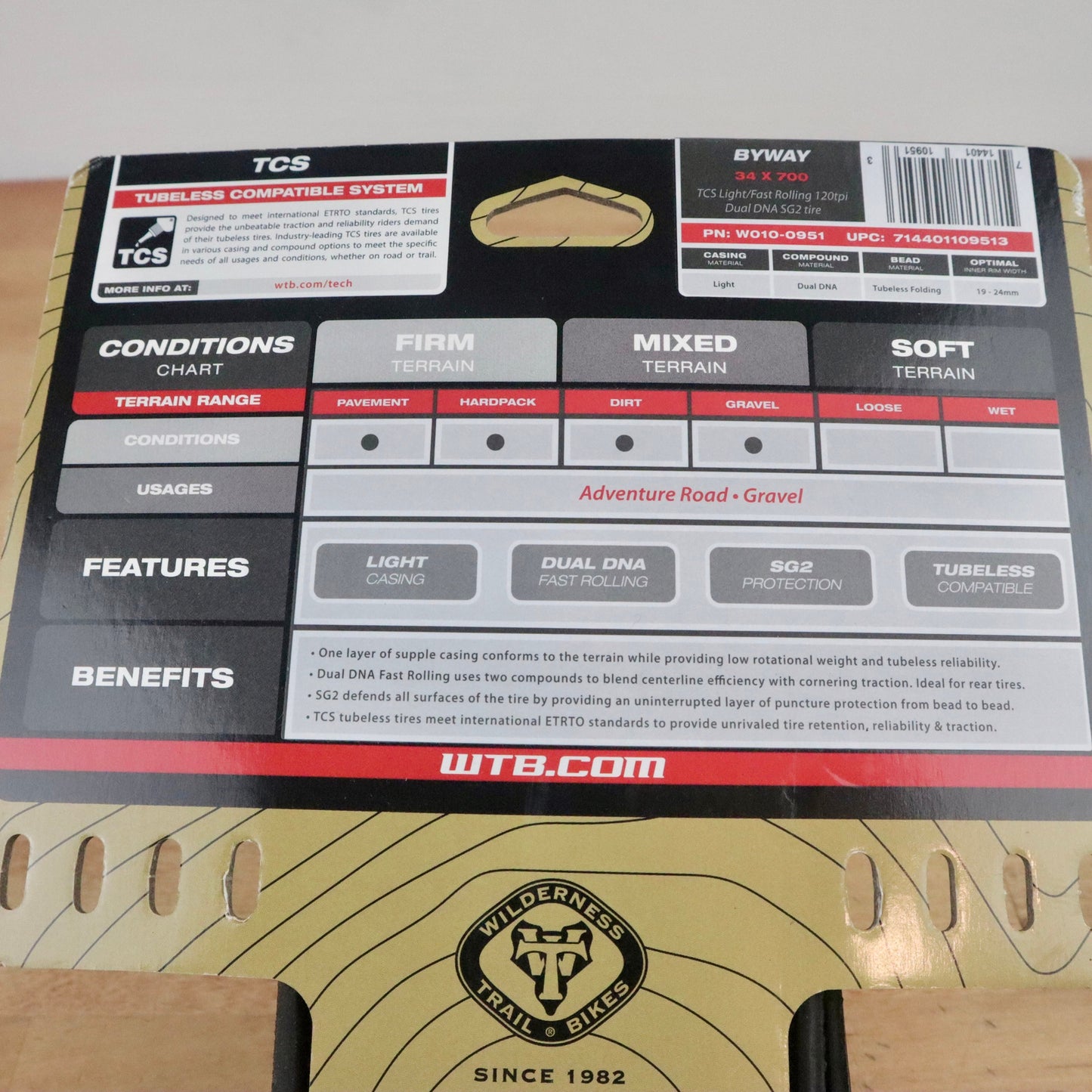 WTB Byway 34 x 700 TCS Light/Fast Rolling 120tpi Dual DNA SG2 tire