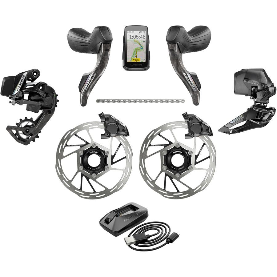 SRAM Force eTap AXS Road Groupset - 2x12-Speed HRD Shift/Brake Levers FM Calipers Rotors Chain F/R Derailleurs Hammerhead Karoo E1