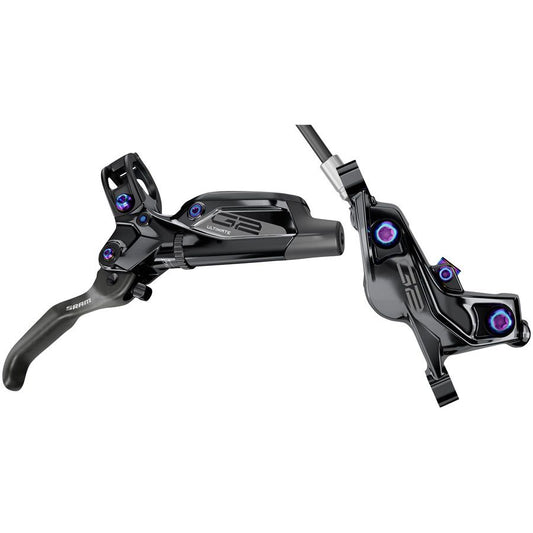 SRAM G2 Ultimate Disc Brake Lever - Front Post Mount Carbon Lever Titanium Hardware Gloss BLK Rainbow Hardware A2