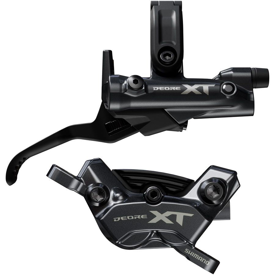 Shimano Deore XT BR-M8220 Disc Brake BL-M8200 Lever - Right/Rear Post Mount 4-Piston Caliper SM-BH90-SBM Hose Fin Metal Pads BLK