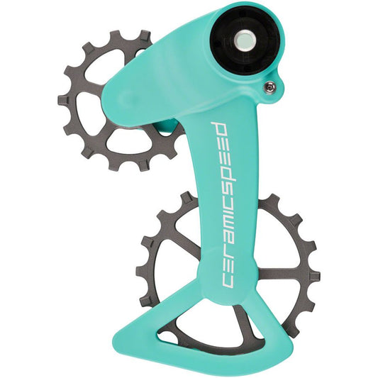 CeramicSpeed OSPW X Pulley Wheel System SRAM Eagle AXS - Coated Races Alloy Pulley Carbon Cage Turquoise/Silver Cerakote